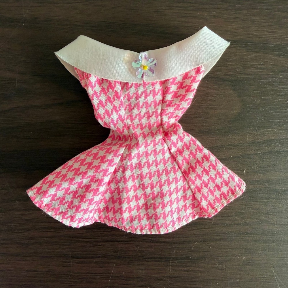 Vintage Mattel Barbie Pink White Houndstooth Doll Dress Portrait Collar Flower‎